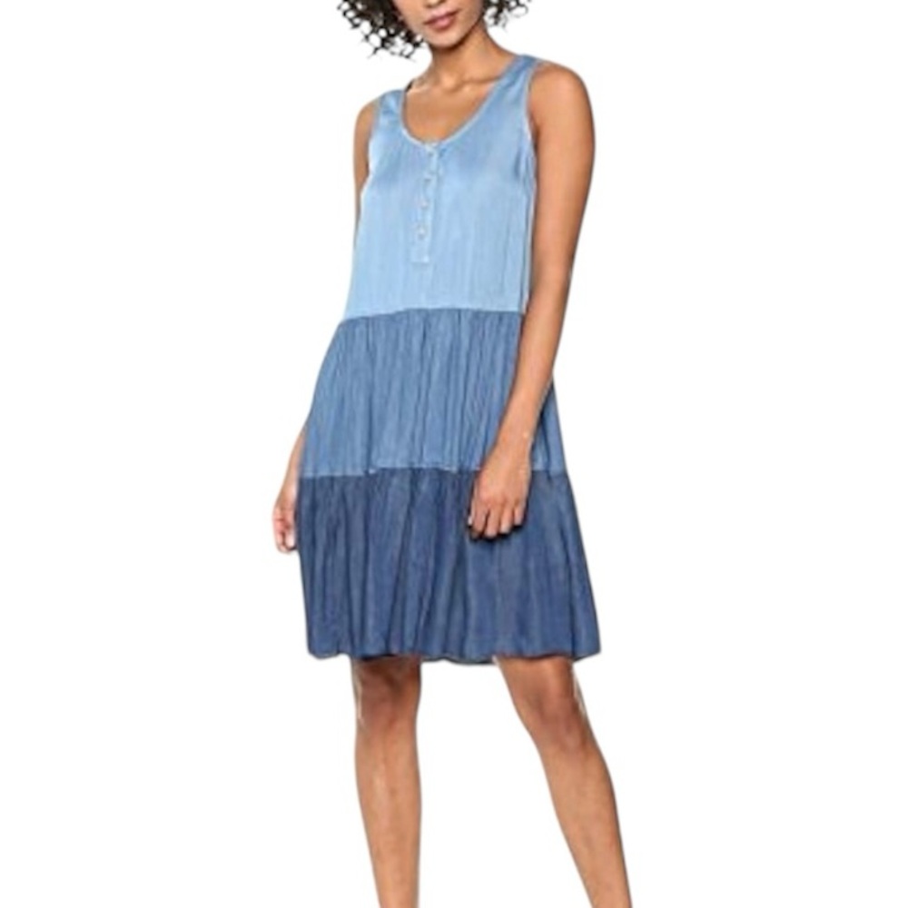 Karen Kane Sleeveless Tiered Chambray Denim Dress